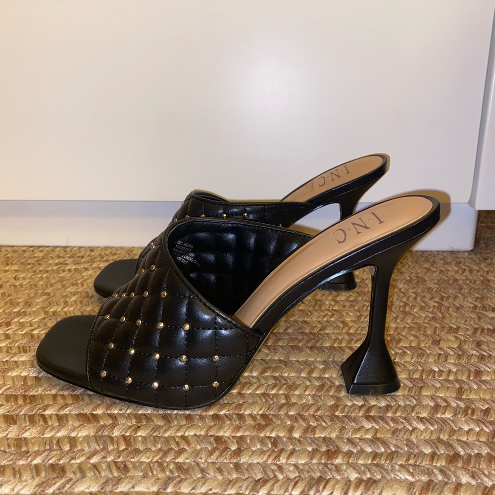 INC International Concepts Black Quilted Heels with Sculptural Design